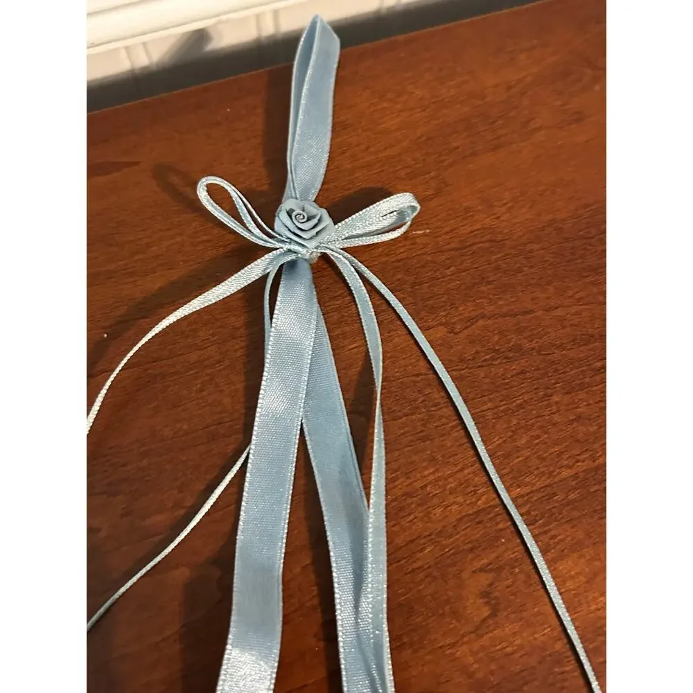 Blue Floral Clay Heart Hanging Ornament Ribbon Decor Handcrafted